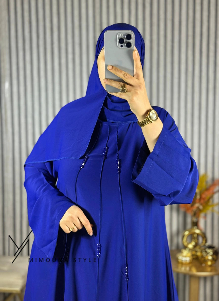 جوهرة رمضان: عباية ملكية بقطعتين (عباية + شال متناسق)