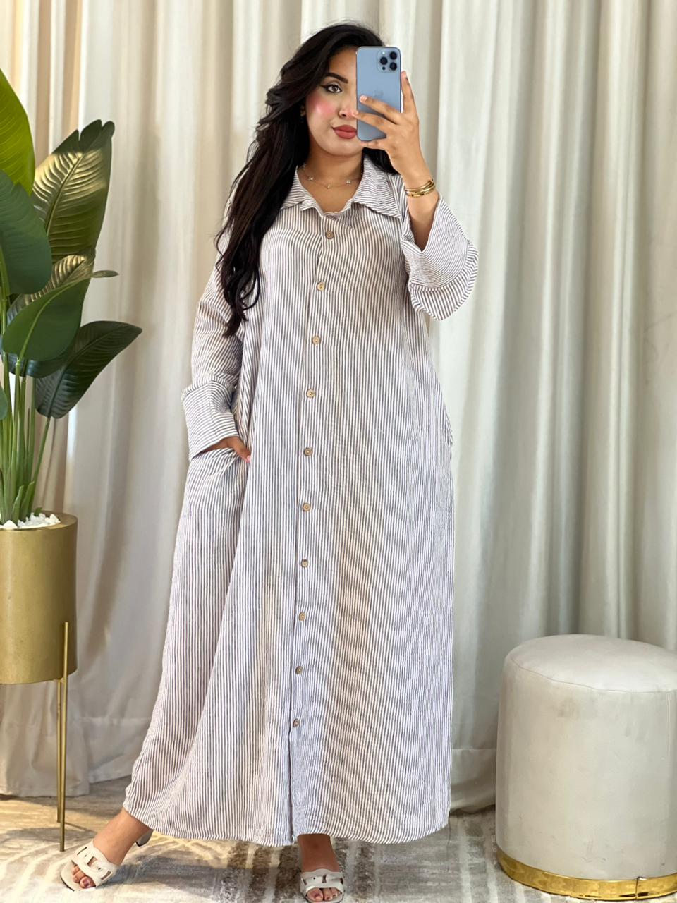 Robe Chemise en Lin à Rayures