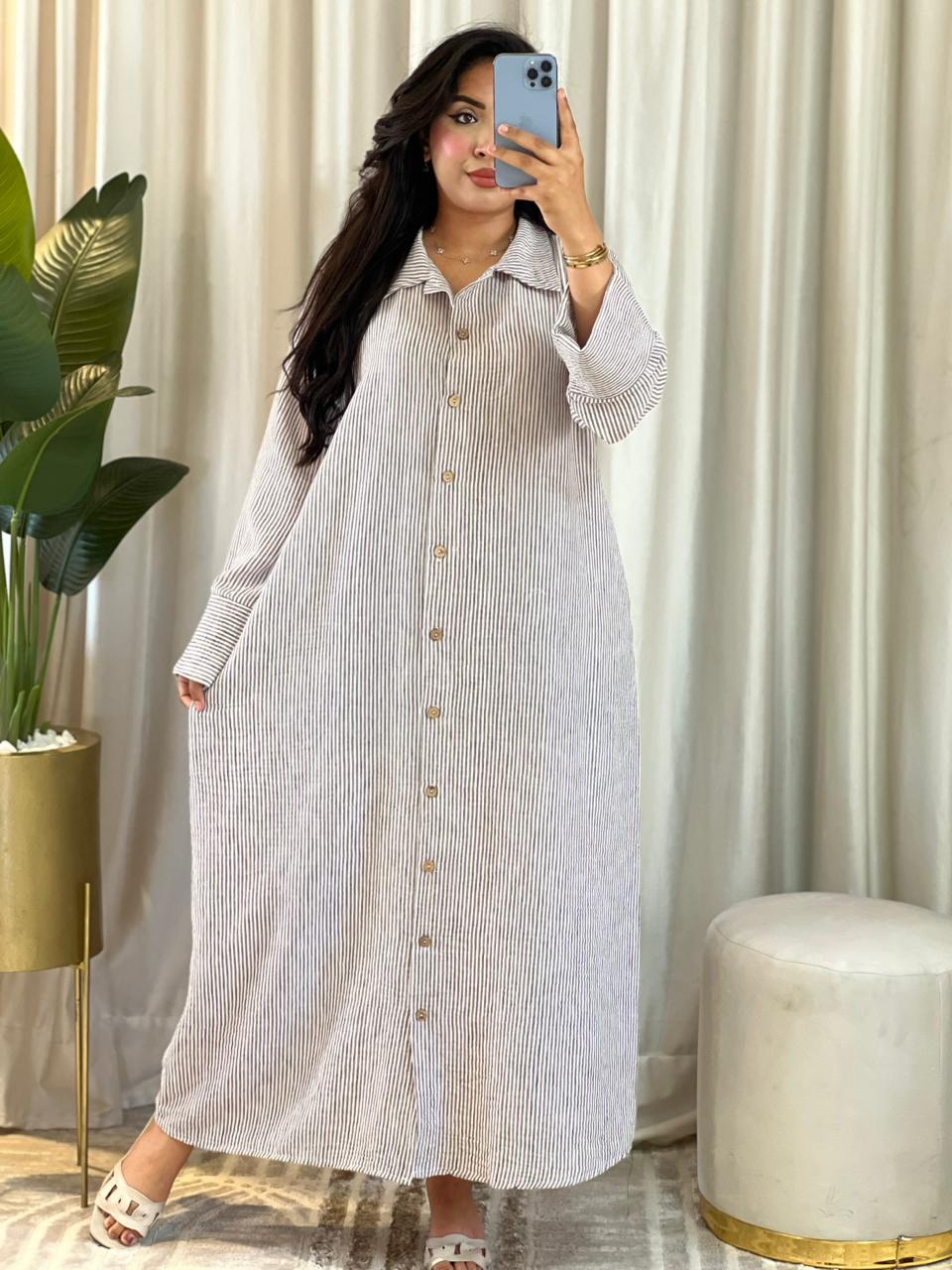Robe Chemise en Lin à Rayures