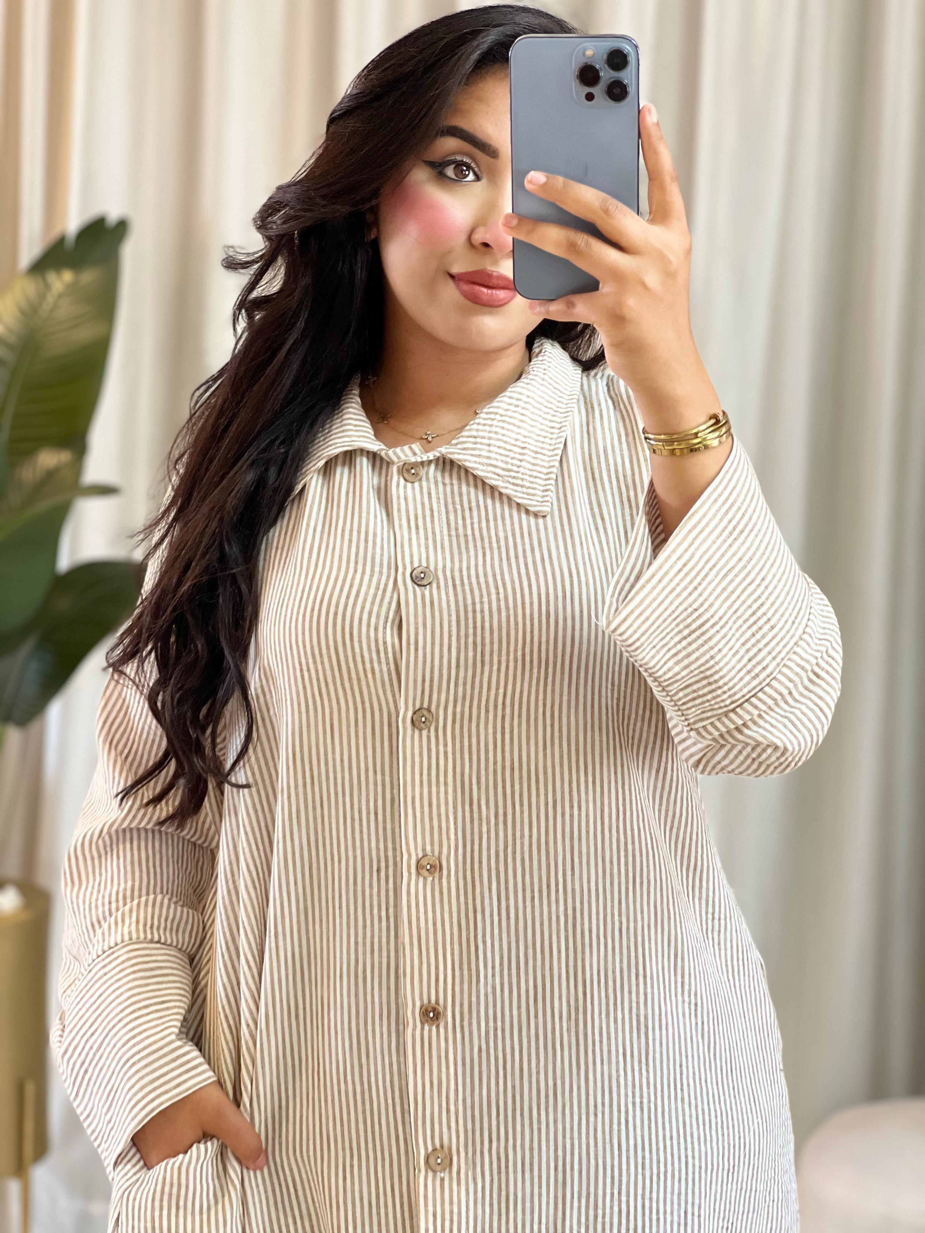 Robe Chemise en Lin à Rayures