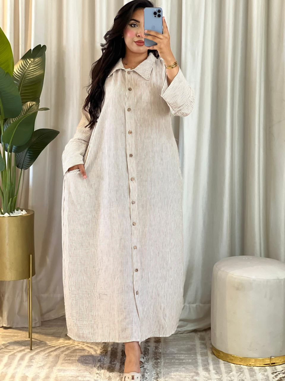 Robe Chemise en Lin à Rayures