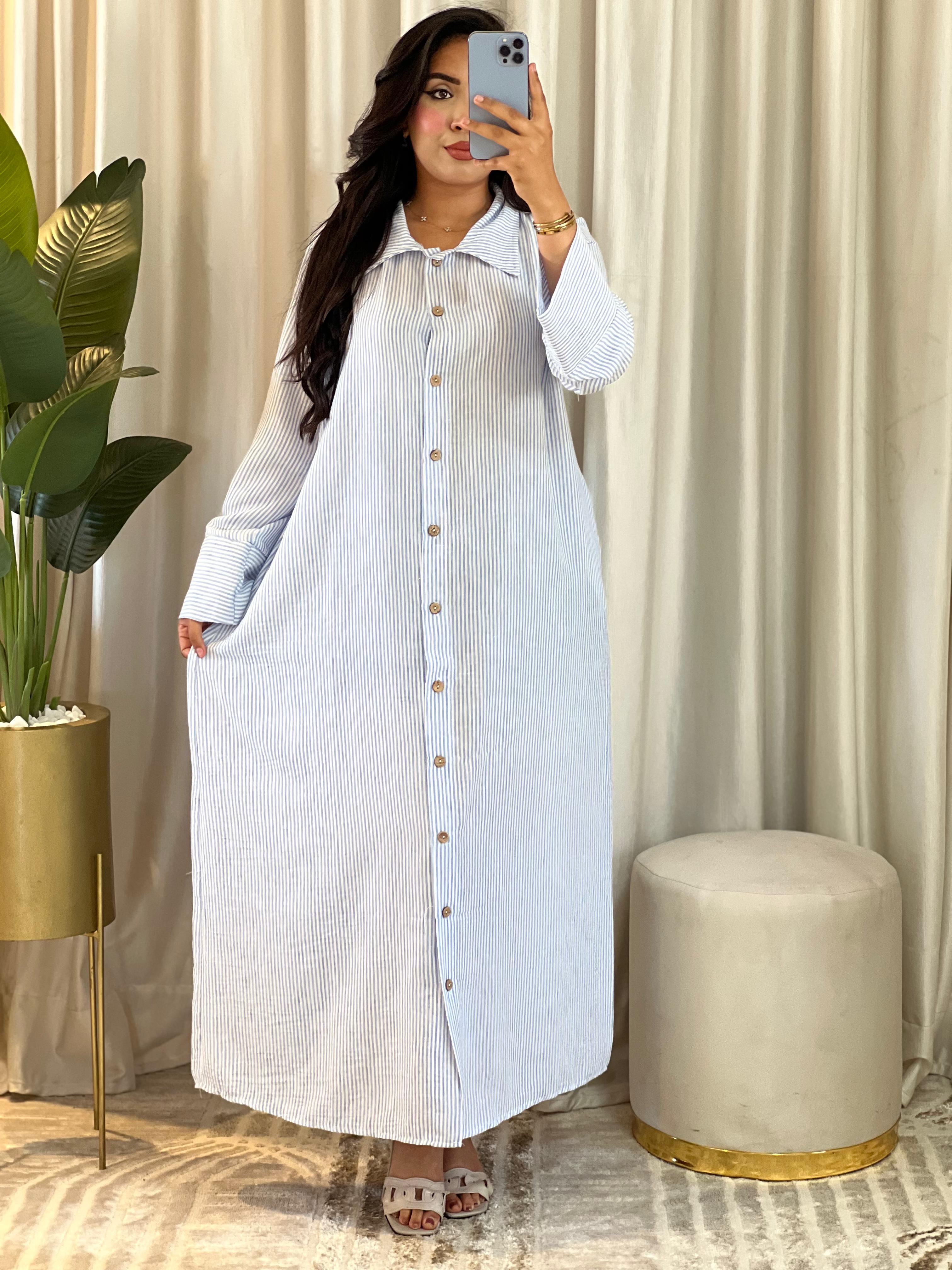 Robe Chemise en Lin à Rayures