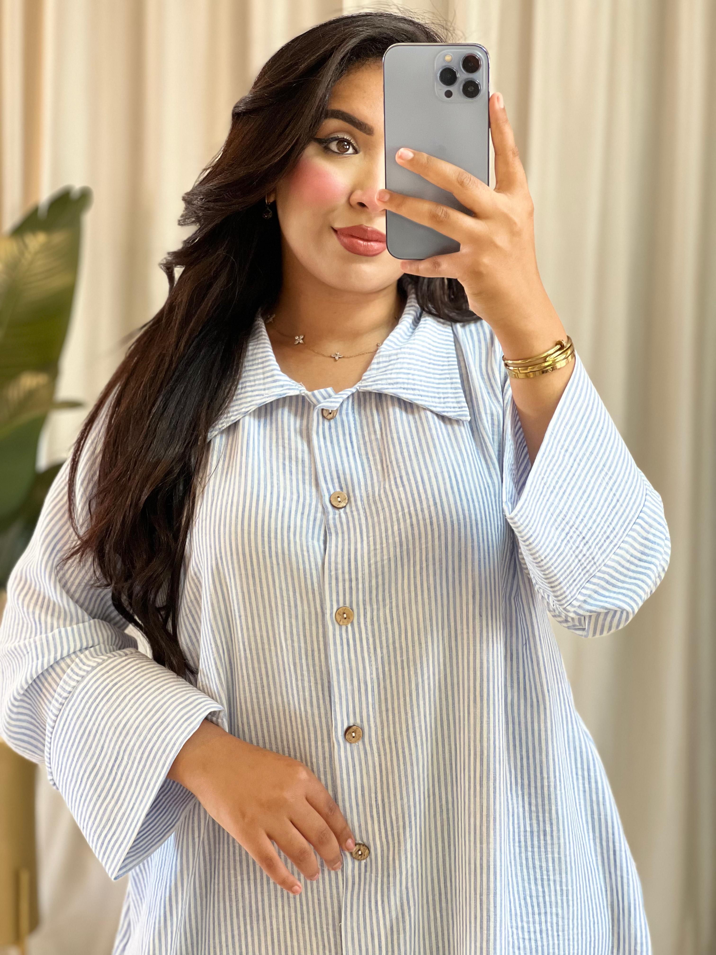 Robe Chemise en Lin à Rayures