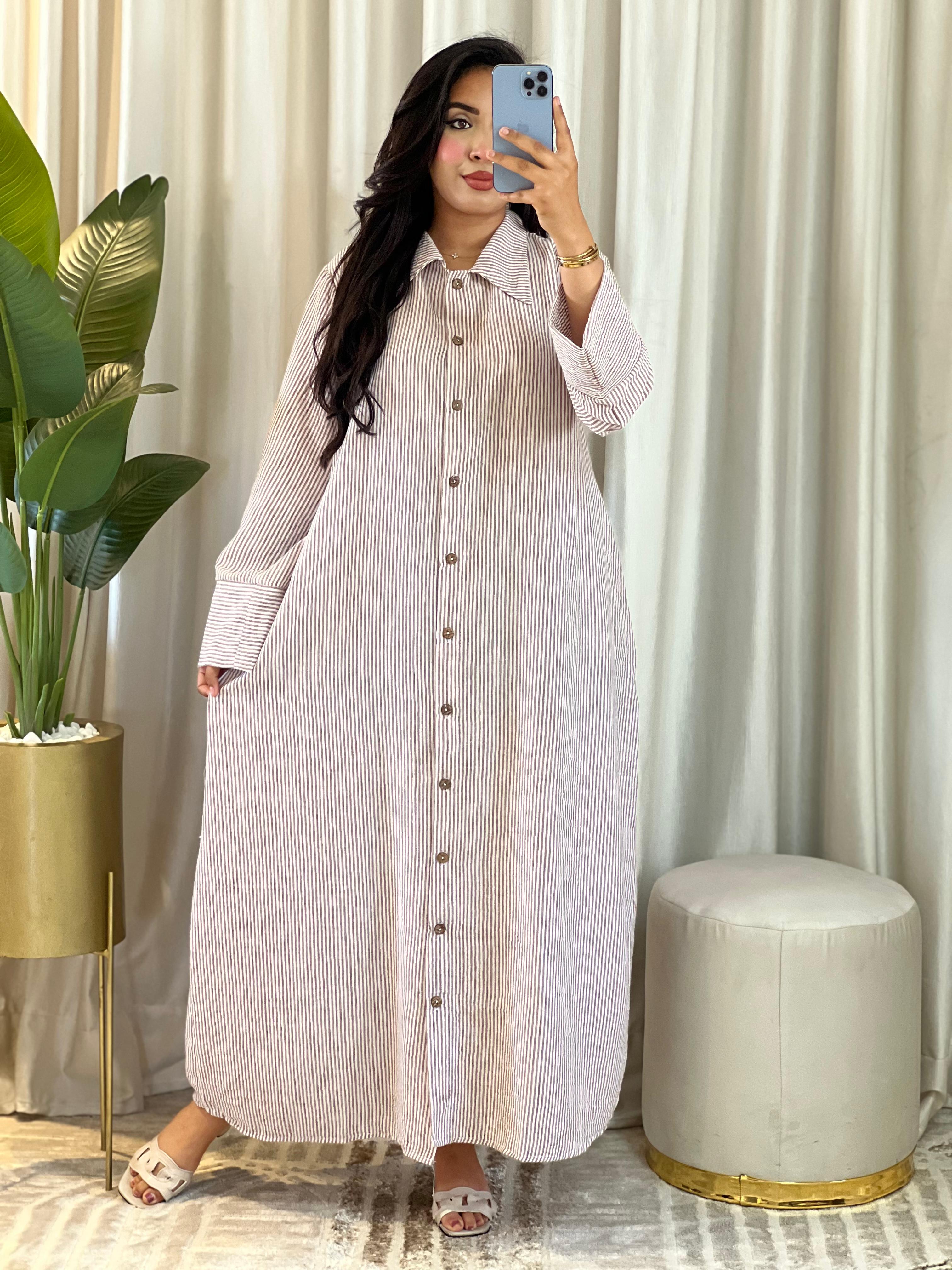 Robe Chemise en Lin à Rayures