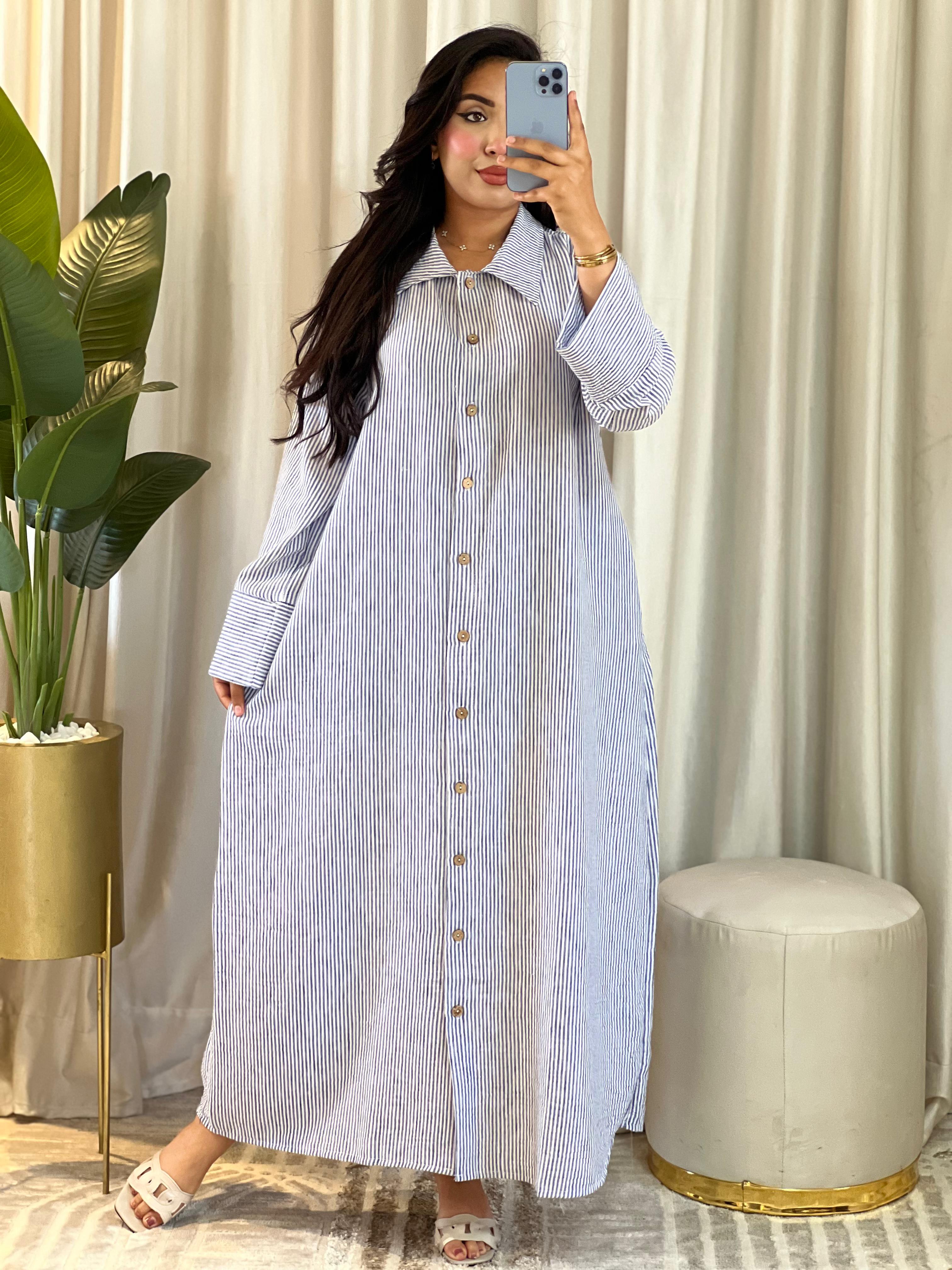 Robe Chemise en Lin à Rayures