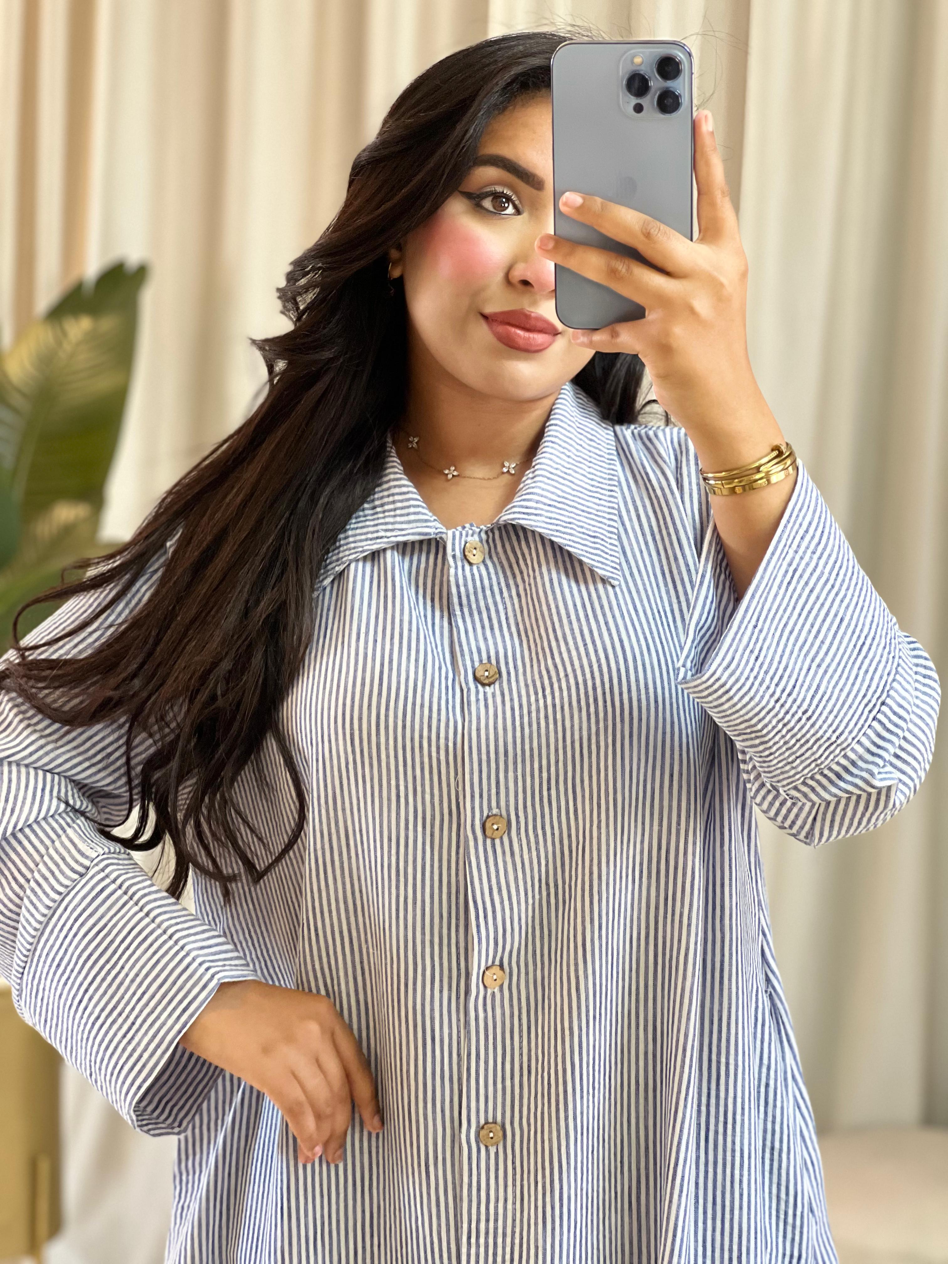 Robe Chemise en Lin à Rayures